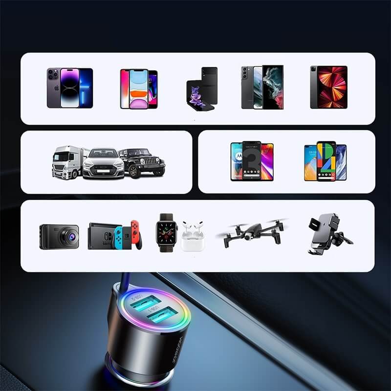 Joyroom JR-CL24 3in1 Fast Car Charger 17W Φορτιστής Αυτοκινήτου με 2 Θύρες USB και Καλώδιο Type-C 1.5m - Black