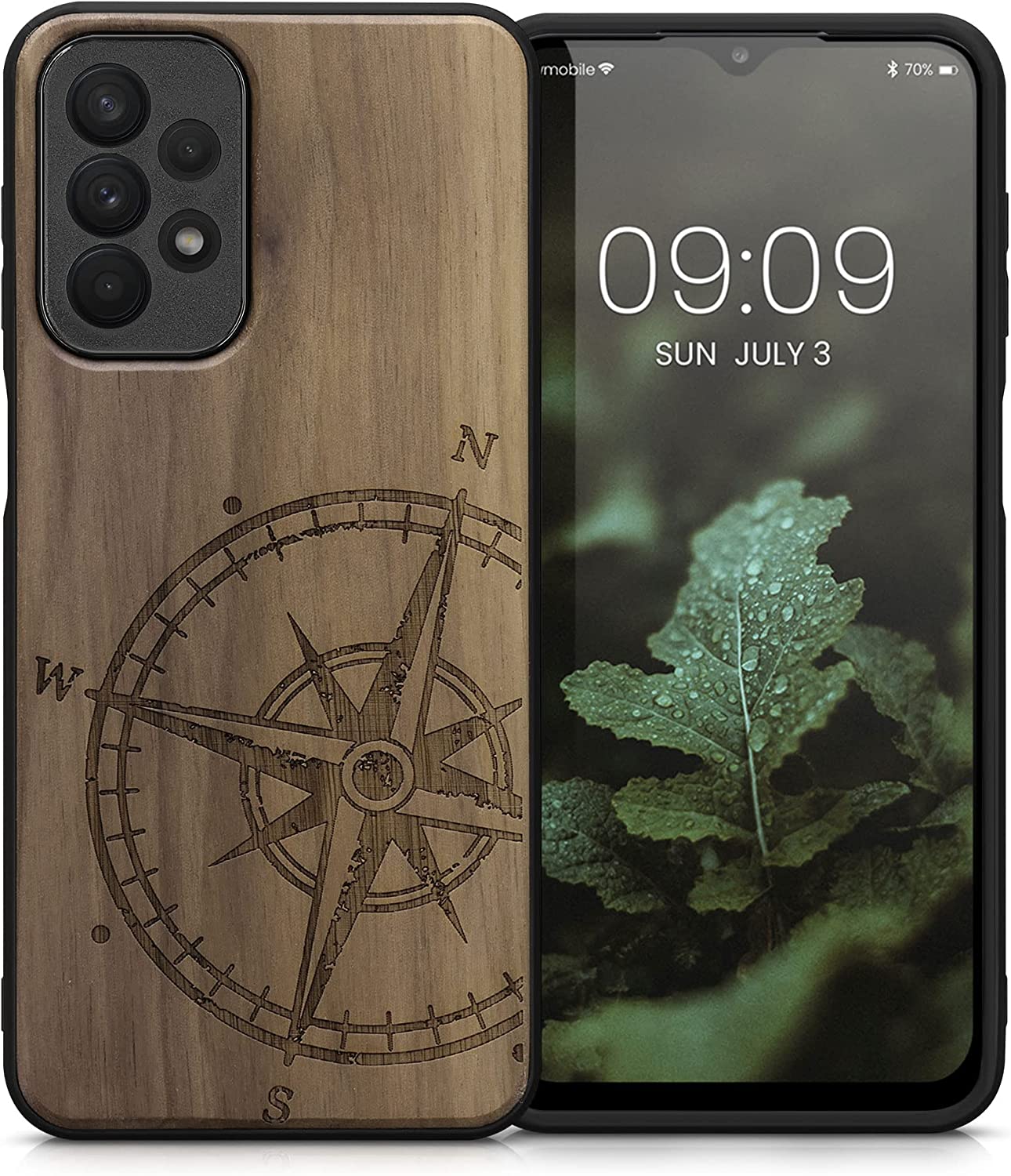 KW Samsung Galaxy A23 5G Θήκη από Φυσικό Ξύλο - Design Compass Vintage - Dark Brown - 58314.02