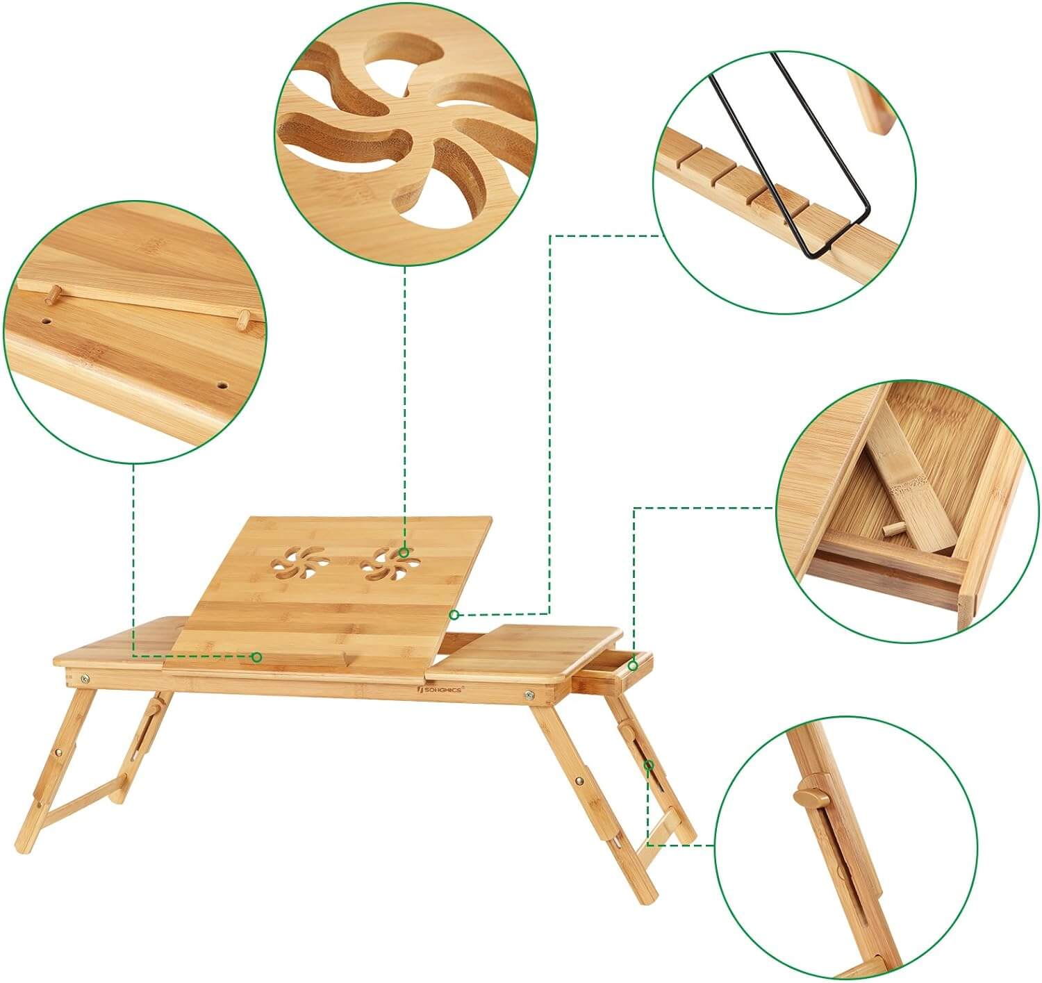 Songmics Τραπεζάκι για Φορητό Υπολογιστή με Πτυσσόμενη Βάση - Natural - LLD004