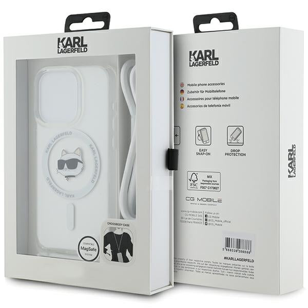 Karl Lagerfeld iPhone 15 Pro Max - IML Choupette Head and Cord - MagSafe Σκληρή Θήκη με Πλαίσιο Σιλικόνης και Λουράκι - Διάφανη - KLHMP15XHCCHNT