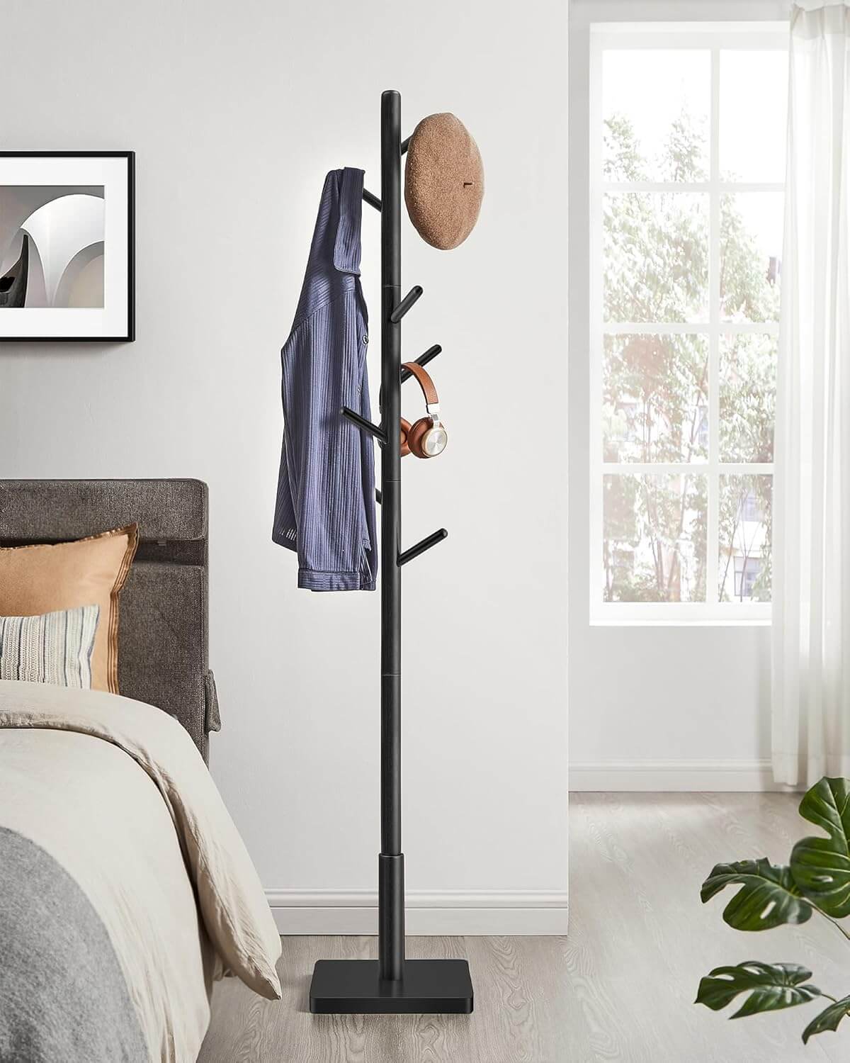 Vasagle Επιδαπέδια Ξύλινη Κρεμάστρα με 8 Γάντζους - Ink Black - RCR010B01