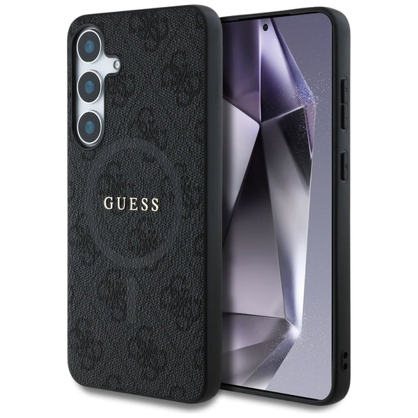 Guess Samsung Galaxy S25 Plus - Leather 4G Colored Ring Classic Logo - MagSafe Θήκη με Επένδυση Συνθετικού Δέρματος - Black - GUHMS25MG4GFRK