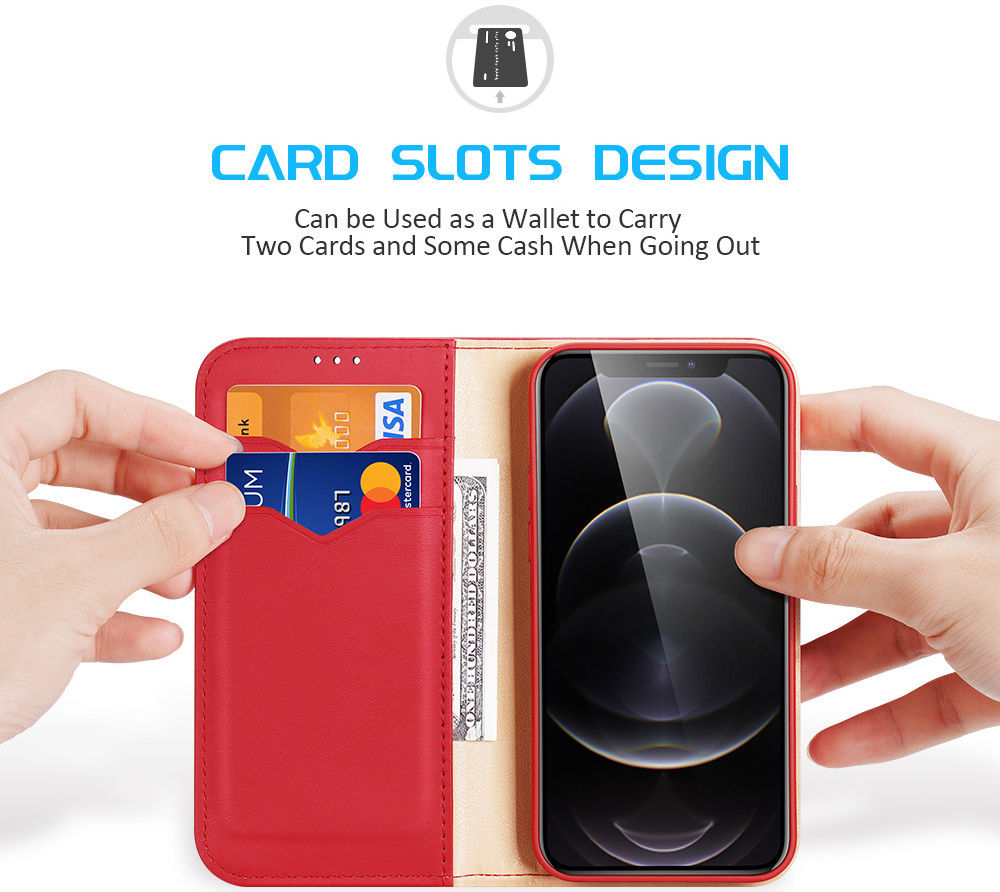Dux Ducis iPhone 13 Pro Hivo Θήκη Πορτοφόλι Stand από Γνήσιο Δέρμα - Red
