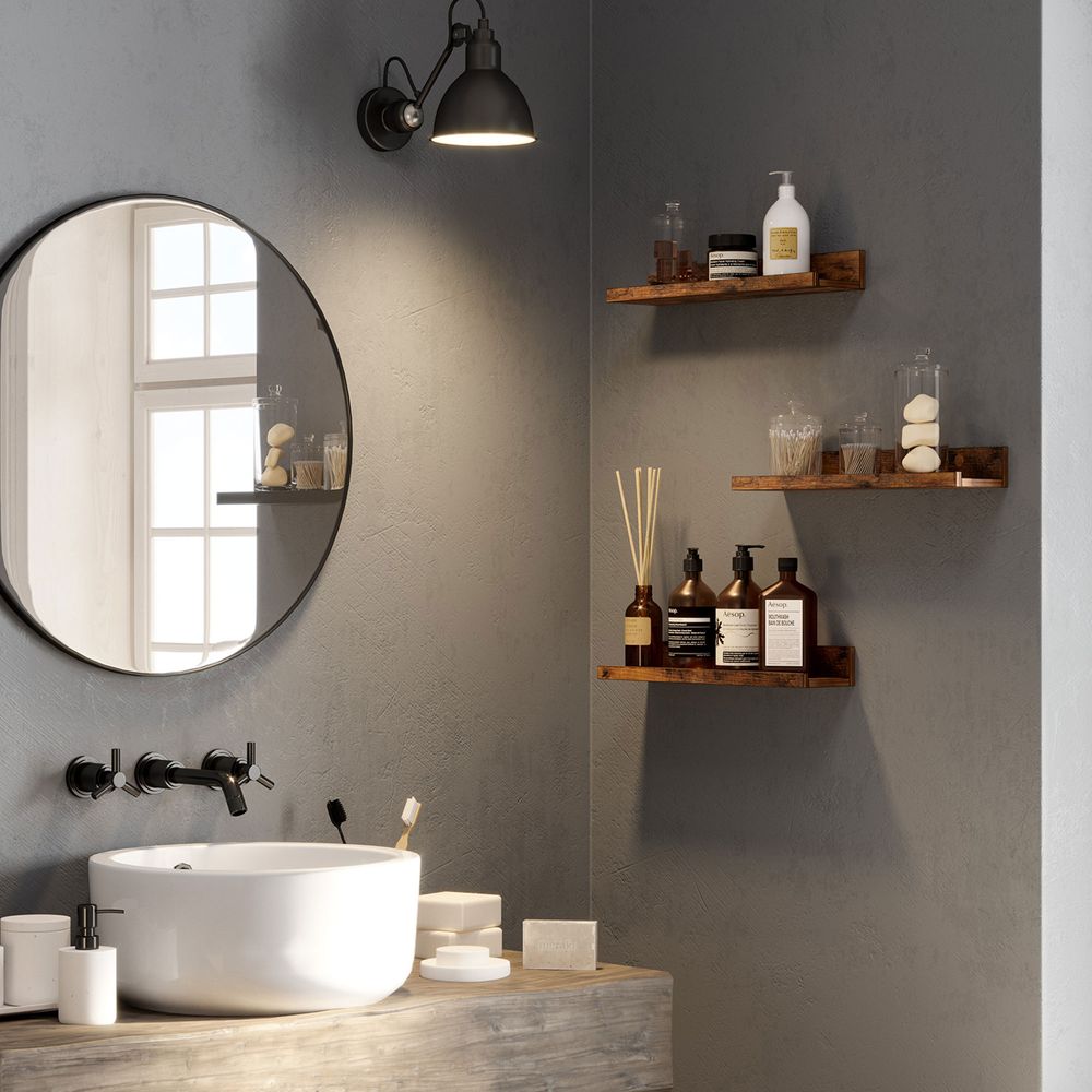 Vasagle Σετ με 3 Επιτοίχια Ράφια - 38 cm - Vintage Brown - LWS037X01