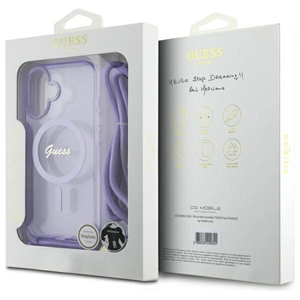 Guess iPhone 16 - Crossbody Cord Script MagSafe - Σκληρή Θήκη με Πλαίσιο Σιλικόνης και Λουράκι - Purple - GUHMP16SHCTSGNSU