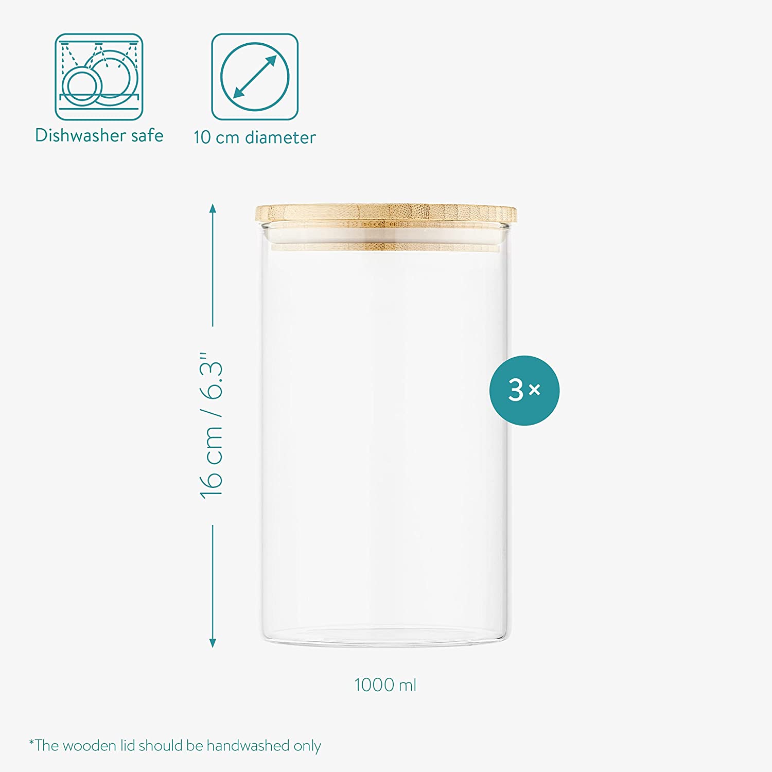 Navaris Glass Storage Jars Set Σετ 3 Γυάλινα Βάζα Αποθήκευσης - 1L - Διάφανα - 54600.02.03