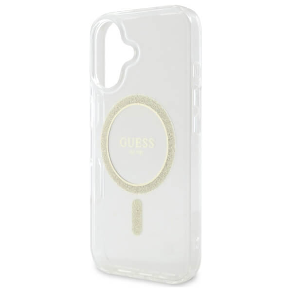 Guess iPhone 16 Plus - IML Glitter Circle MagSafe - Σκληρή Θήκη με Πλαίσιο Σιλικόνης - Clear - GUHMP16MHFGERET