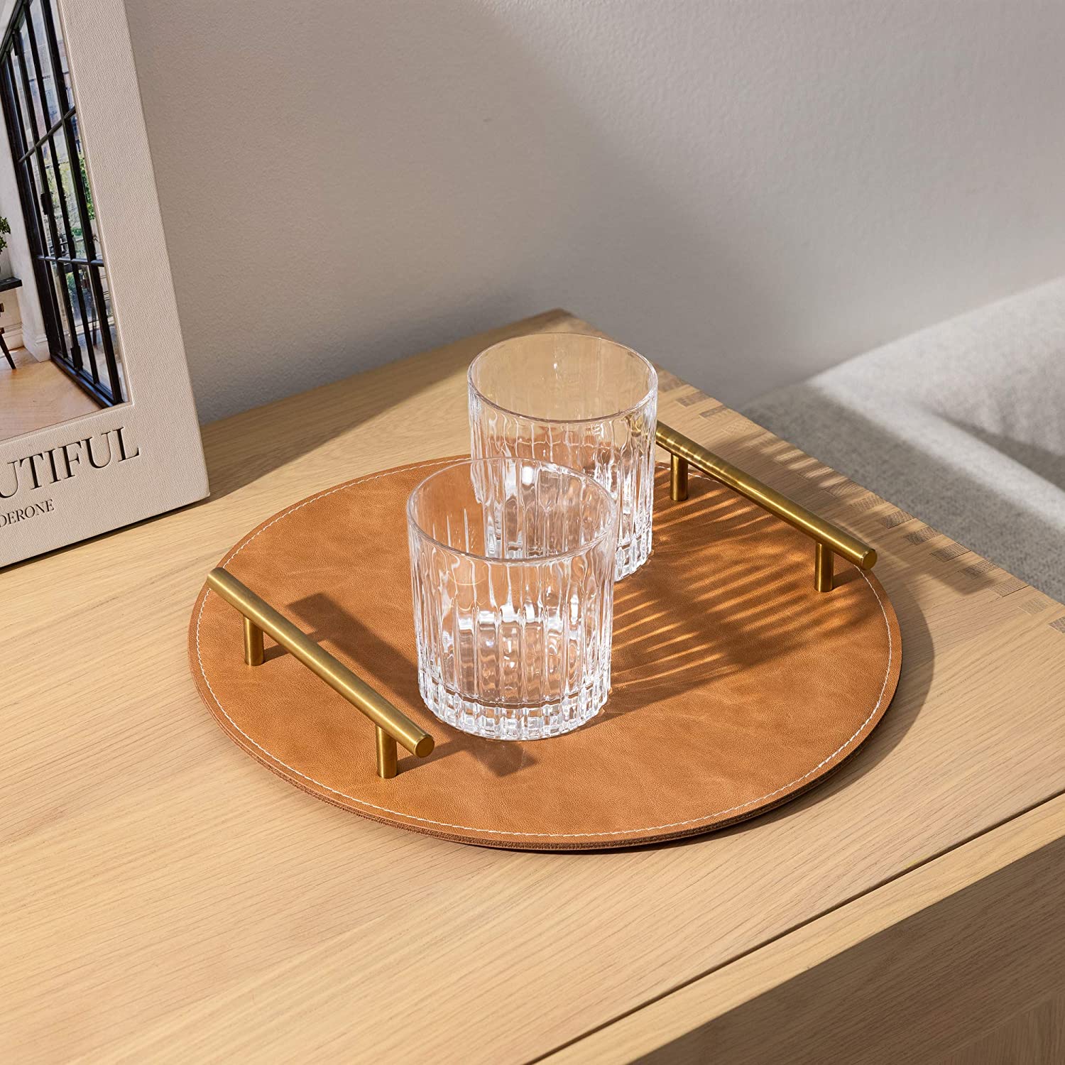 Navaris Σετ με 2 Δίσκους Σερβιρίσματος από Συνθετικό Δέρμα - Brown - 53514.02.05