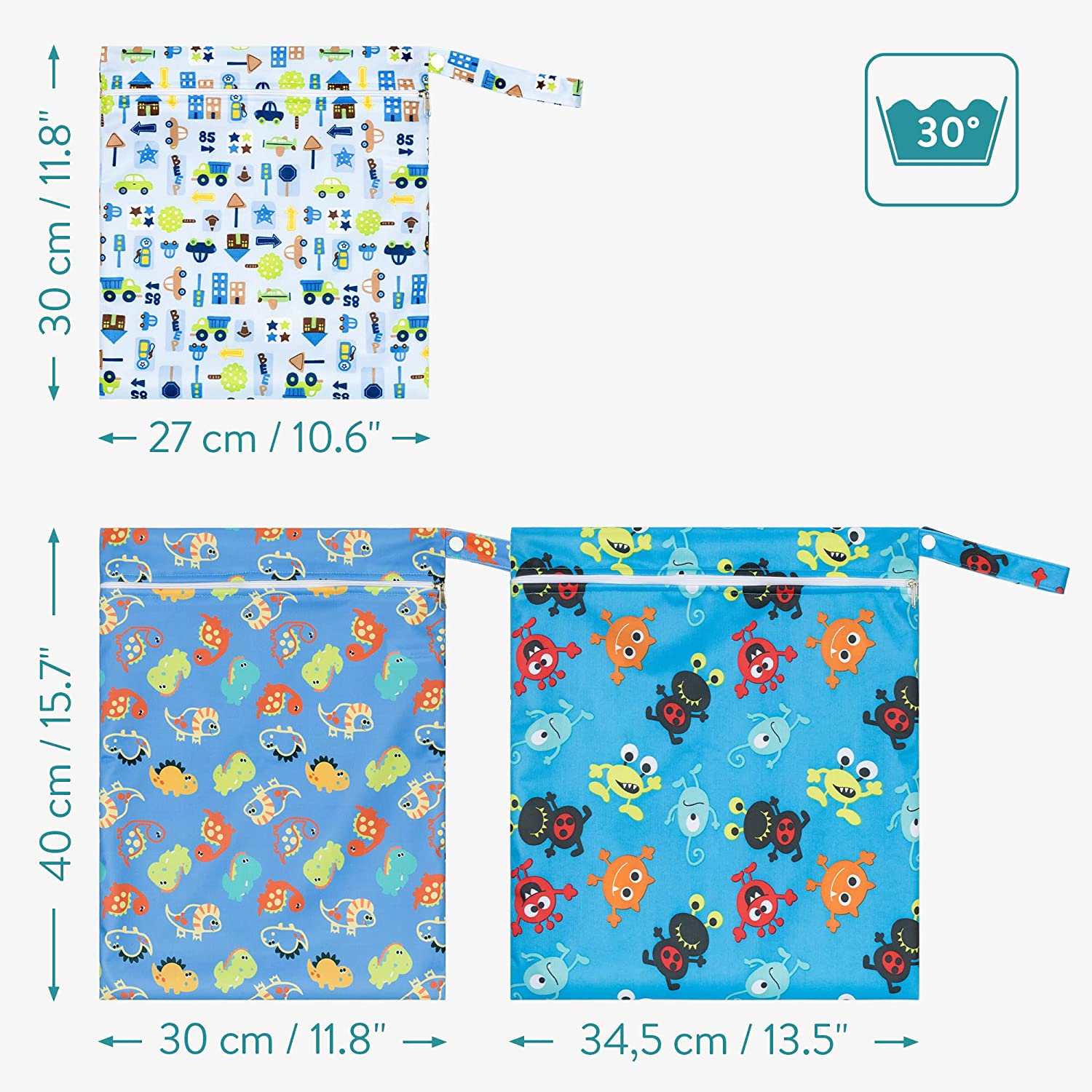 Navaris Σετ με 3 Τσάντες Αποθήκευσης για Πάνες - Design 3 - Blue - 56718.03