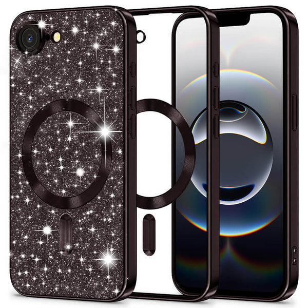 Techsuit iPhone 16e - Luxury Glitter MagSafe - Θήκη Σιλικόνης - Black - likebrands.gr