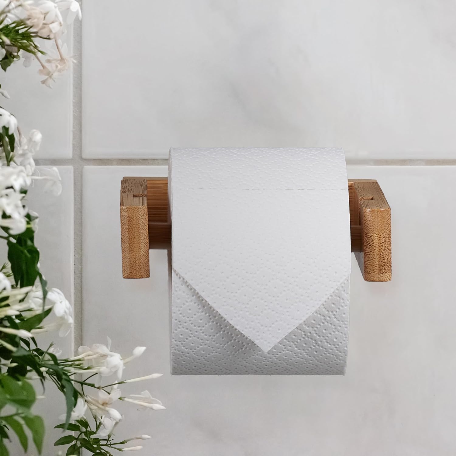 Relaxdays Σετ με Επιδαπέδια Χαρτοθήκη και Επιτοίχια Βάση Ρολού Τουαλέτας από Μπαμπού - Natural - 4052025485290