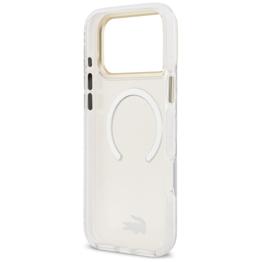 Lacoste iPhone 17 Pro Max - Shockproof Transparent Frosted Gold Logo MagSafe - Σκληρή Θήκη με Πλαίσιο Σιλικόνης - White
