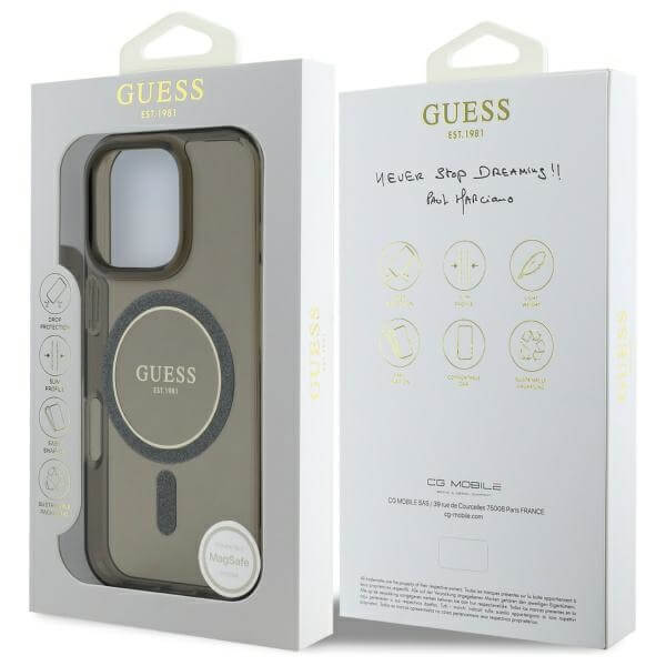 Guess iPhone 16 Pro - IML Glitter Circle - MagSafe Σκληρή Θήκη με Πλαίσιο Σιλικόνης - Black - GUHMP16LHFGEREK