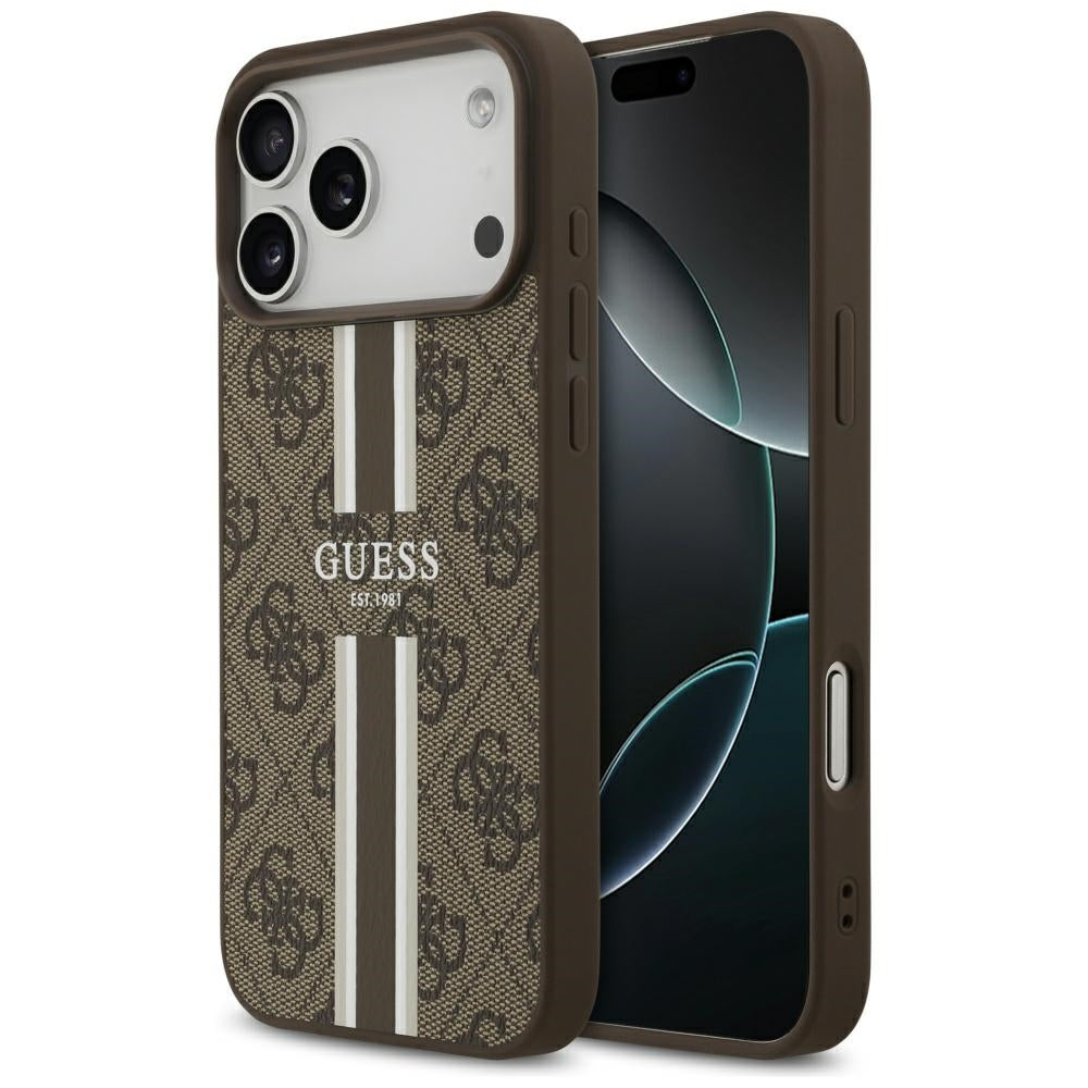 Guess iPhone 17 Pro Max - 4G Printed Stripes MagSafe - Θήκη με Επένδυση Συνθετικού Δέρματος - Brown - GUHMP17XP4RPSW