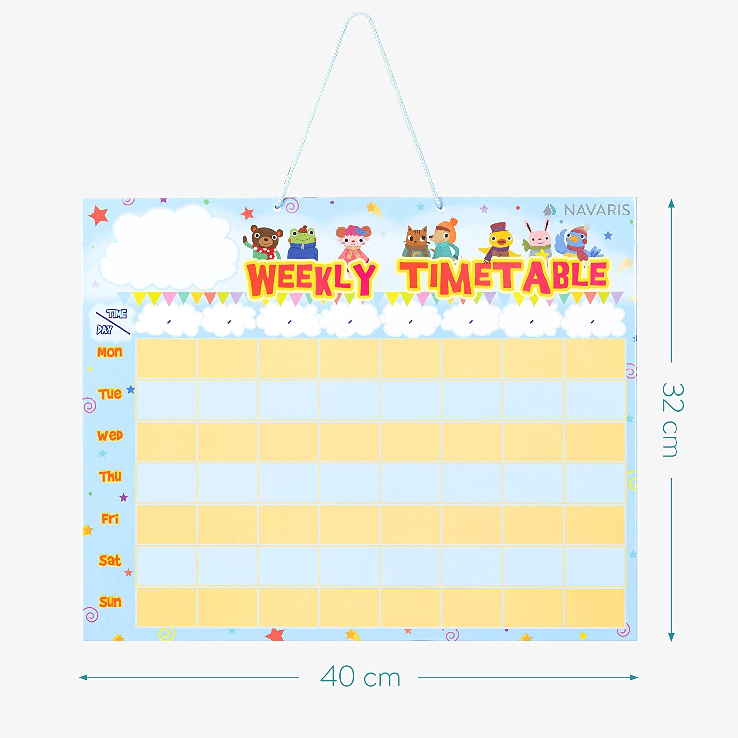 Navaris Εβδομαδιαίος Μαγνητικός Πίνακας Χρονοδιαγράμματος για Παιδιά - 40 x 32 cm - Blue / Multicolor - 53344.02