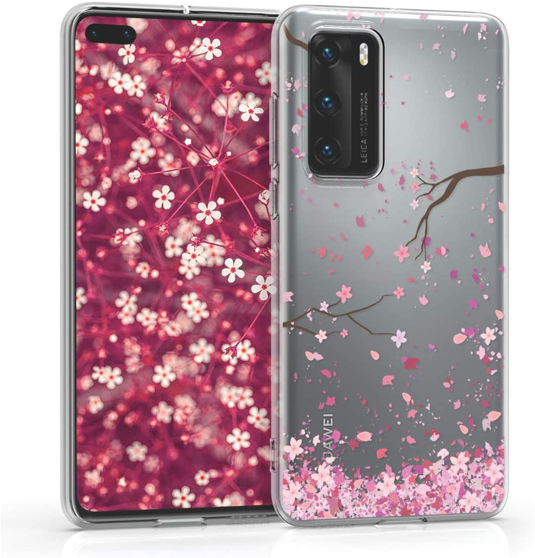 KW Huawei P40 Θήκη Σιλικόνης TPU Design Cherry Blossoms - Light Pink / Dark Brown - Διάφανη - 52162.03
