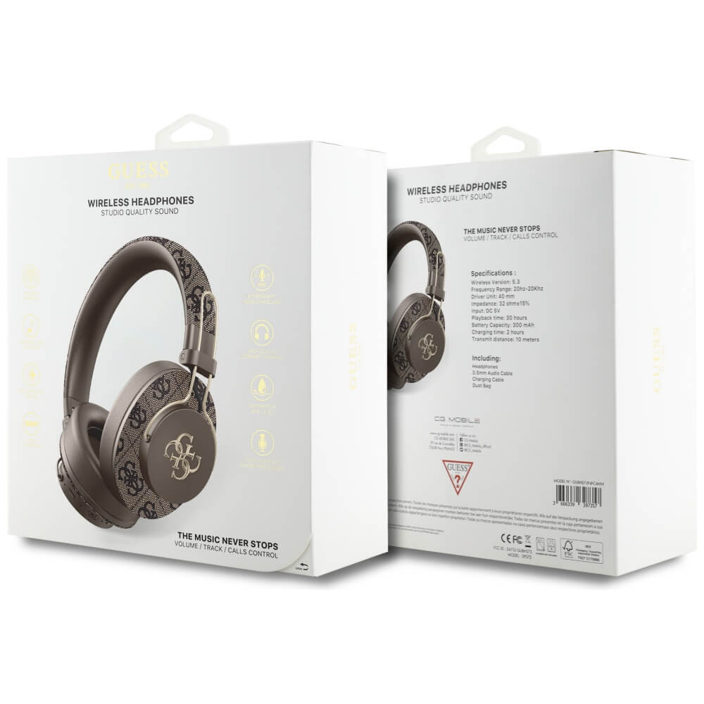 Guess Over-Ear Metal 4G Logo - Ασύρματα Bluetooth Ακουστικά - Brown