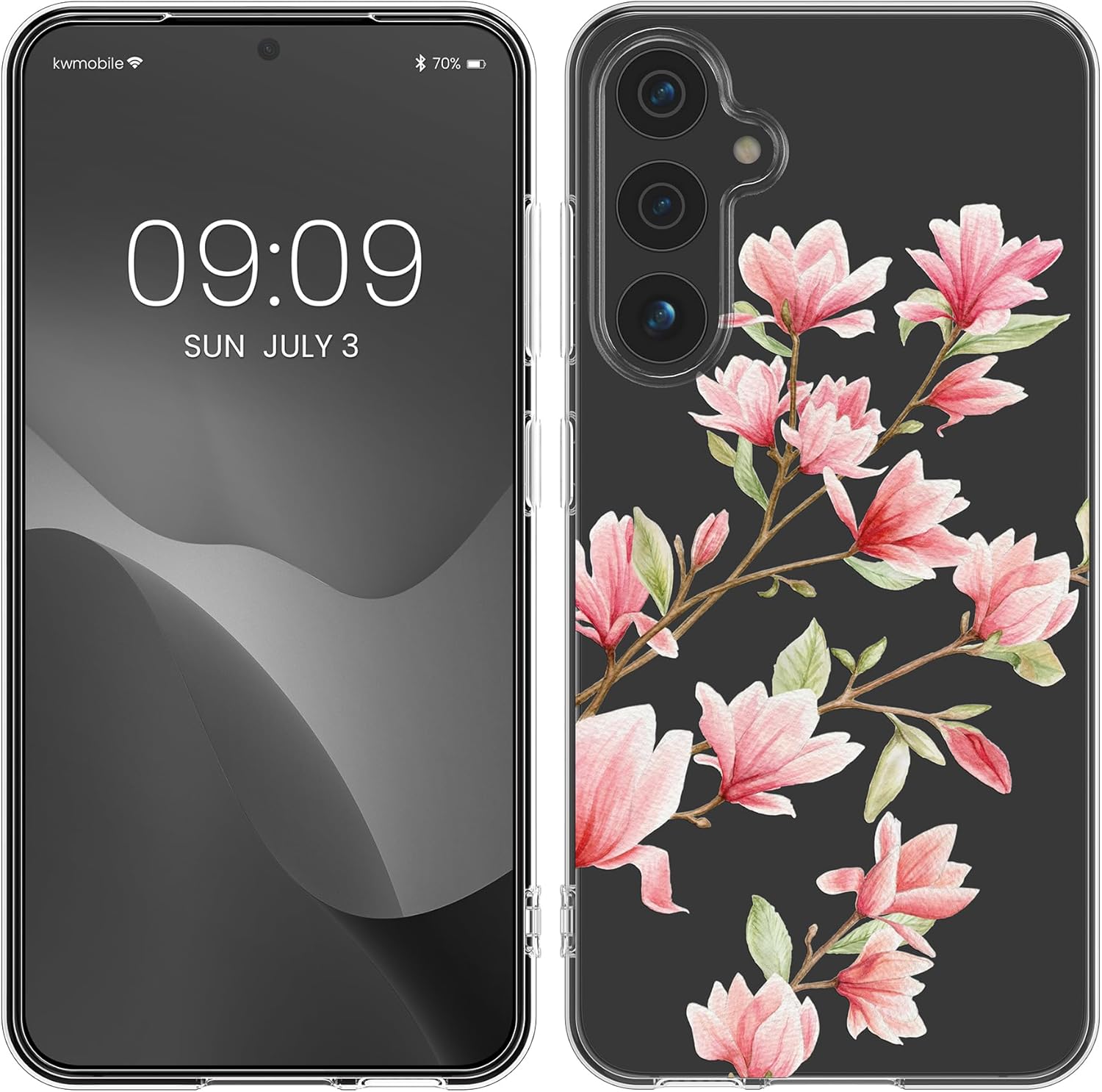 KW Samsung Galaxy A35 5G Λεπτή Θήκη Σιλικόνης TPU - Design Magnolias - Pink / White / Διάφανη