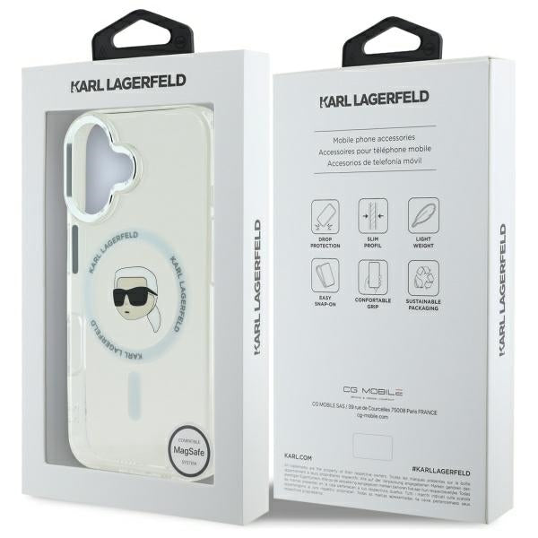 Karl Lagerfeld iPhone 16 - IML Metal Karl Head - MagSafe Σκληρή Θήκη με Πλαίσιο Σιλικόνης - White - KLHMP16SHLSKIH