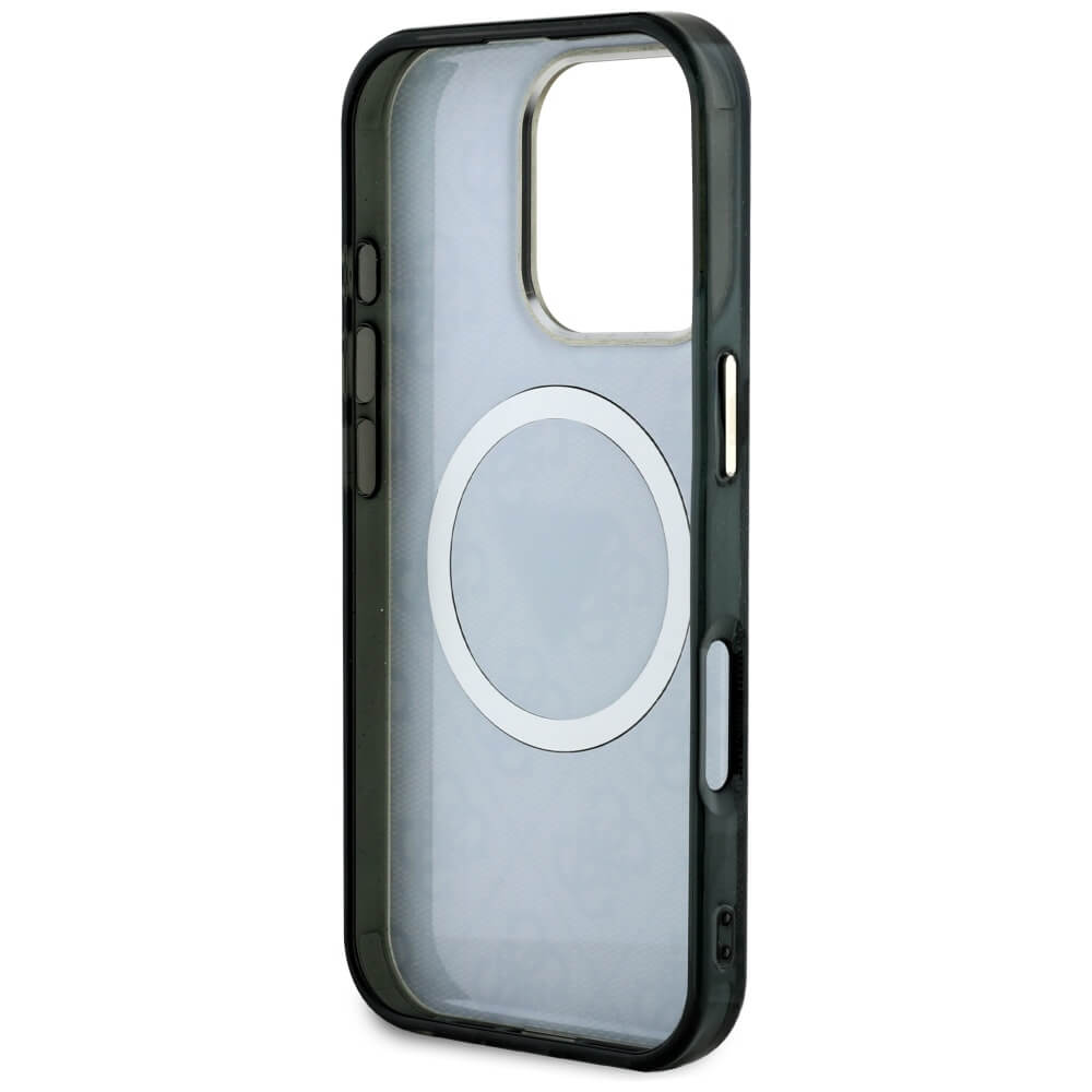 Guess iPhone 16 Pro Max - IML Metal Glitter 4G Circle Triangle MagSafe - Σκληρή Θήκη με Πλαίσιο Σιλικόνης και MagSafe - Black - GUHMP16XHG4PRTGK