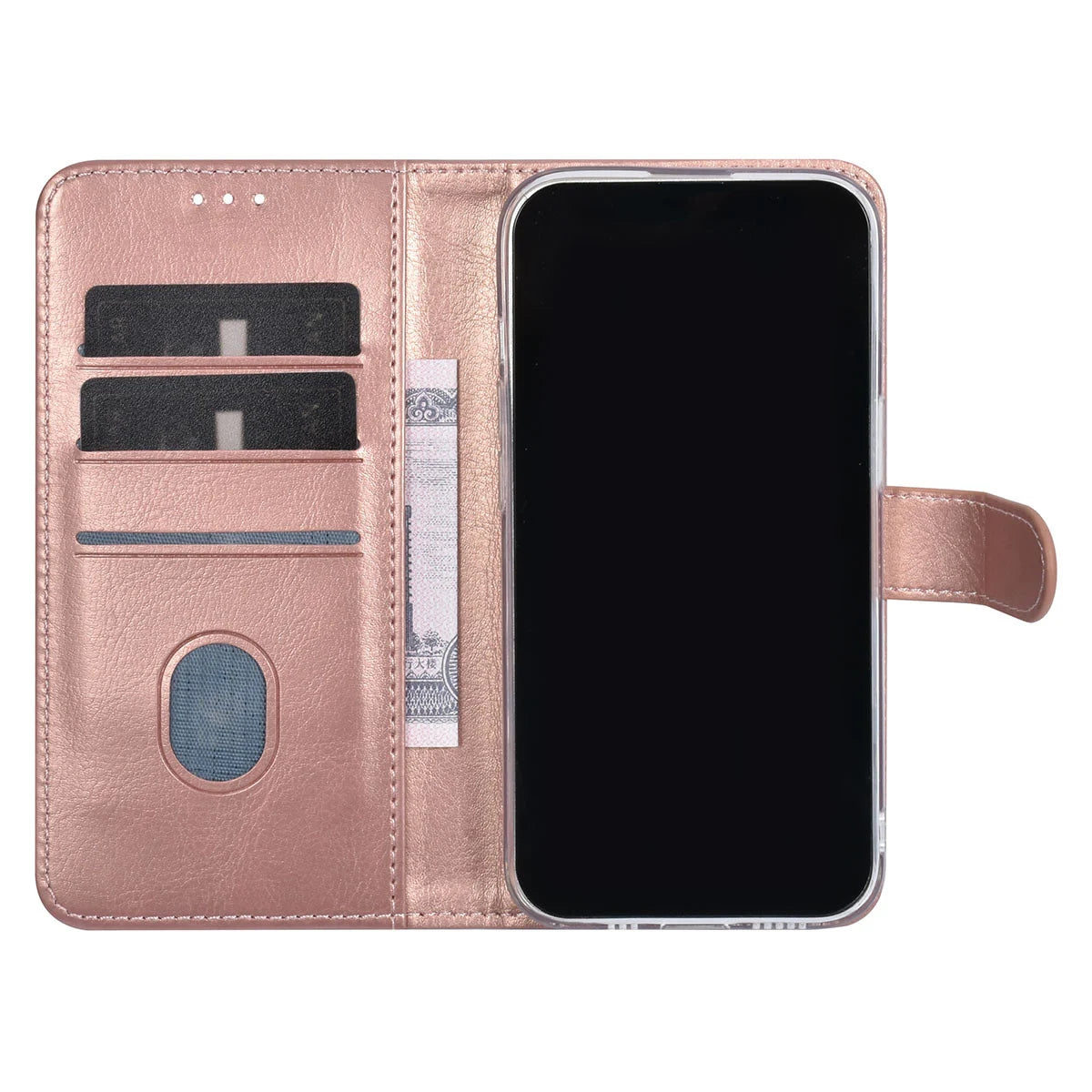 Tuniq iPhone 15 Pro - Θήκη Πορτοφόλι Stand από Δερματίνη - Rose Gold