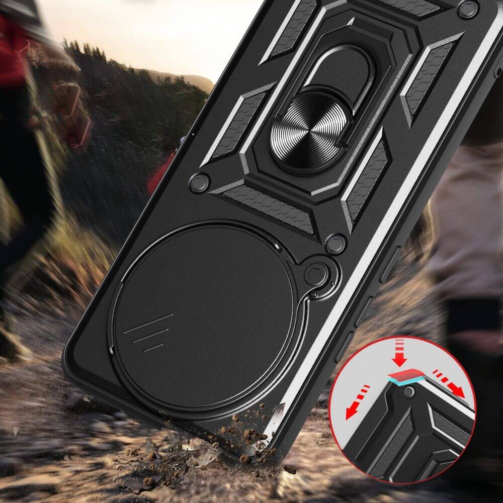 Techsuit Xiaomi Redmi Note 14 Pro 4G - CamShield - Σκληρή Θήκη με Προστασία Καμερών και Δαχτυλίδι Συγκράτησης - Black