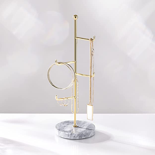 Navaris Μεταλλικό Stand Κοσμημάτων με Μαρμάρινη Βάση - Gold - 52597.21
