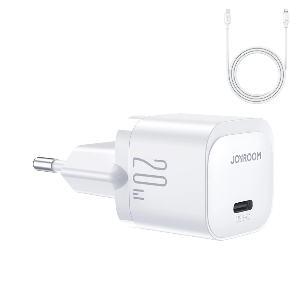 Joyroom Mini PD 20W Οικιακός Φορτιστής Γρήγορης Φόρτισης με Θύρα Type-C και Καλώδιο Type-C to Lightning - White - JR-TCF02
