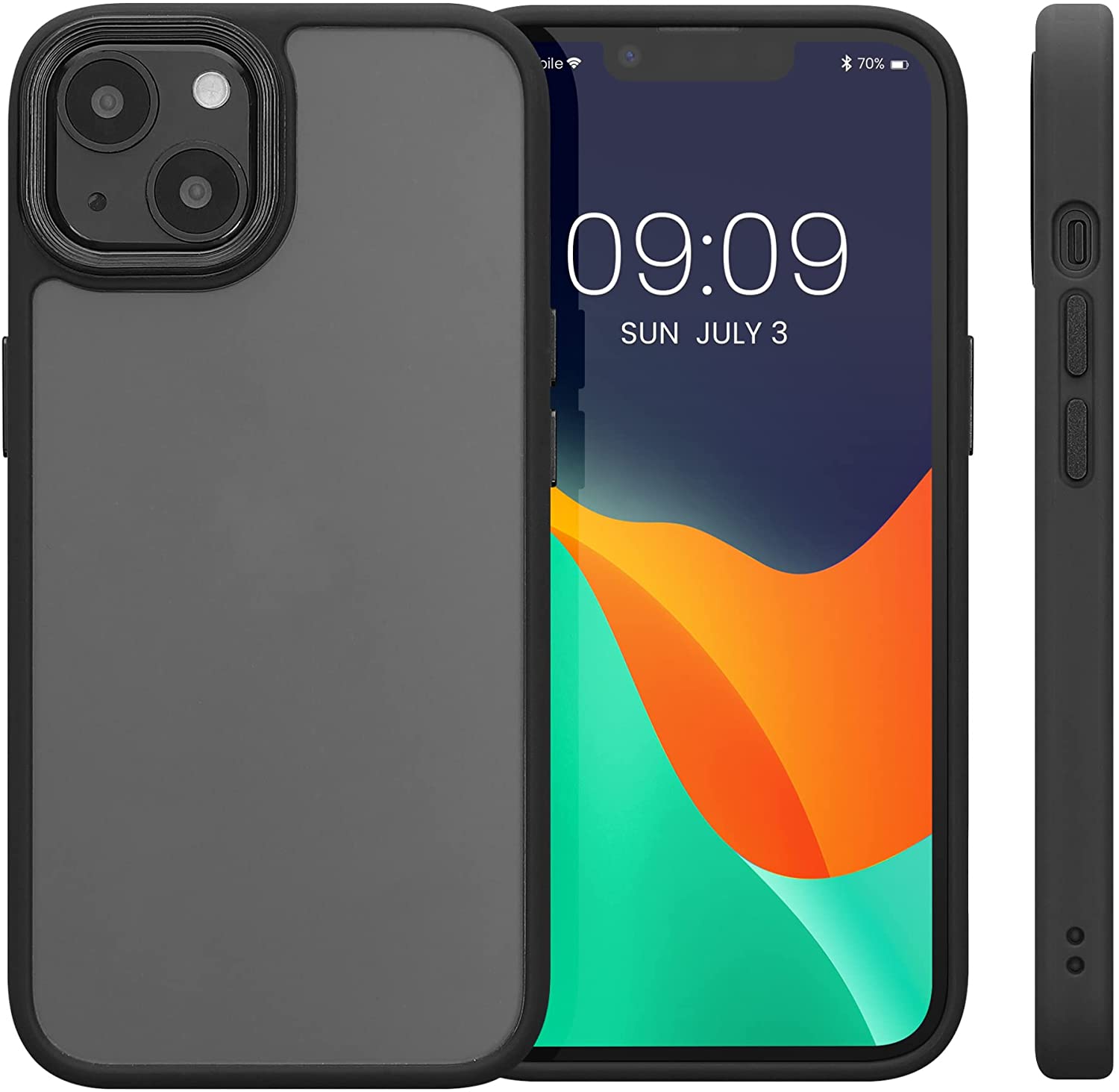 KW iPhone 13 Rubberized Matte Σκληρή Θήκη με Πλαίσιο Σιλικόνης - Διάφανη / Black Matte - 57459.01