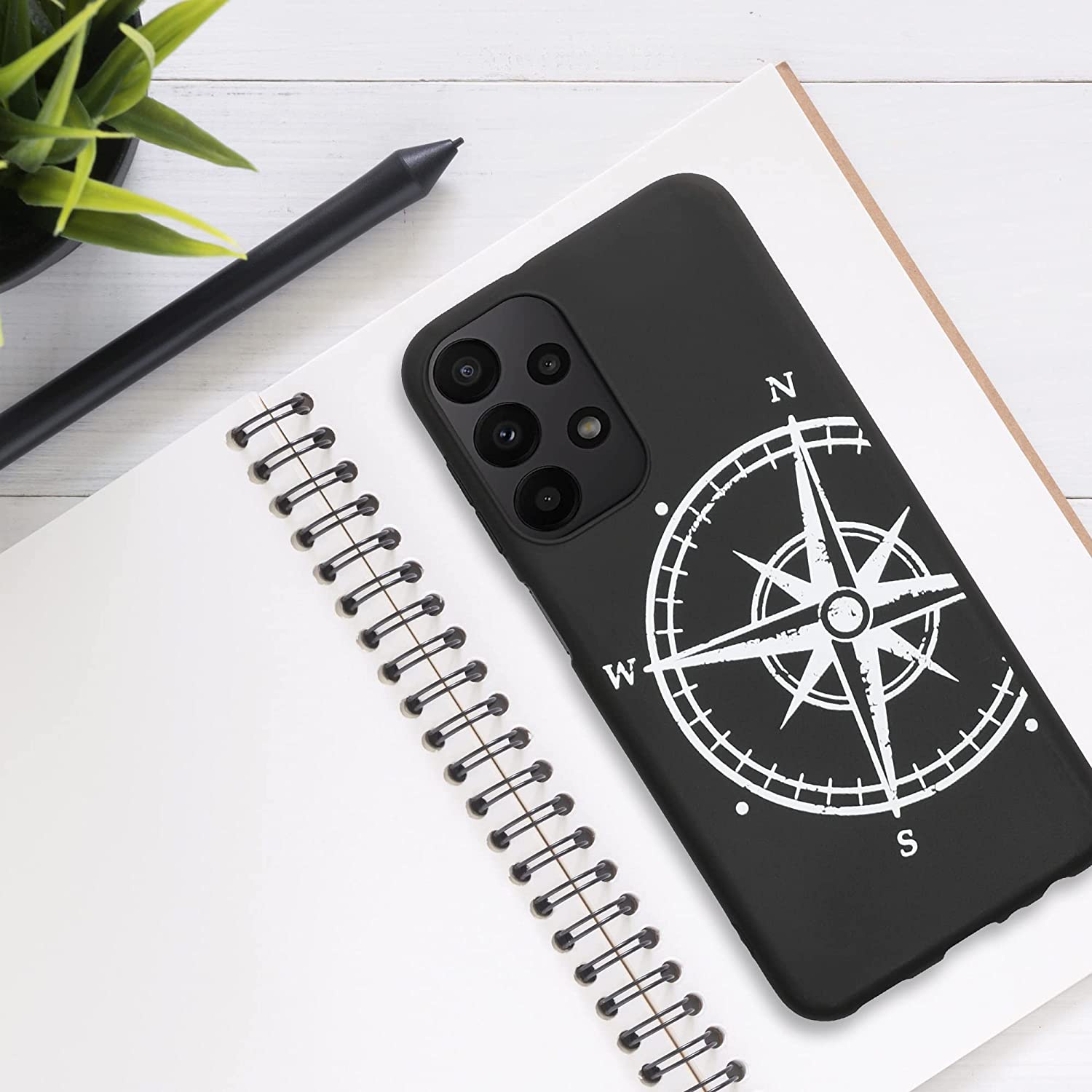 KW Samsung Galaxy A23 5G Θήκη Σιλικόνης Design Vintage Compass - Black / White - 58242.04