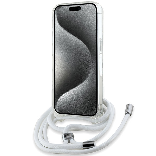Karl Lagerfeld iPhone 15 Pro Max - IML Choupette Head and Cord - MagSafe Σκληρή Θήκη με Πλαίσιο Σιλικόνης και Λουράκι - Διάφανη - KLHMP15XHCCHNT