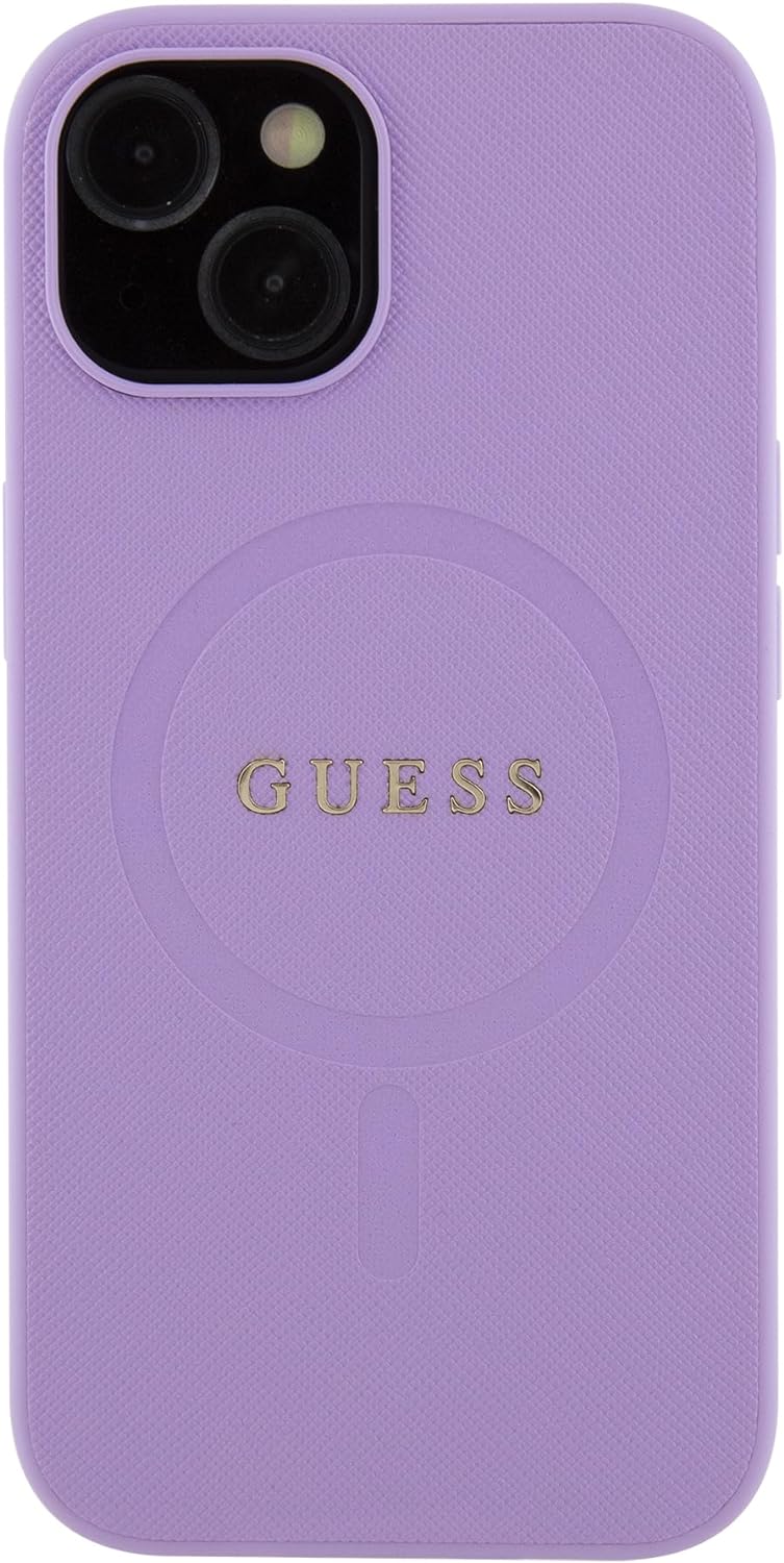 Guess iPhone 15 Saffiano MagSafe Σκληρή Θήκη με Πλαίσιο Σιλικόνης και MagSafe - Purple - GUHMP15SPSAHMCU