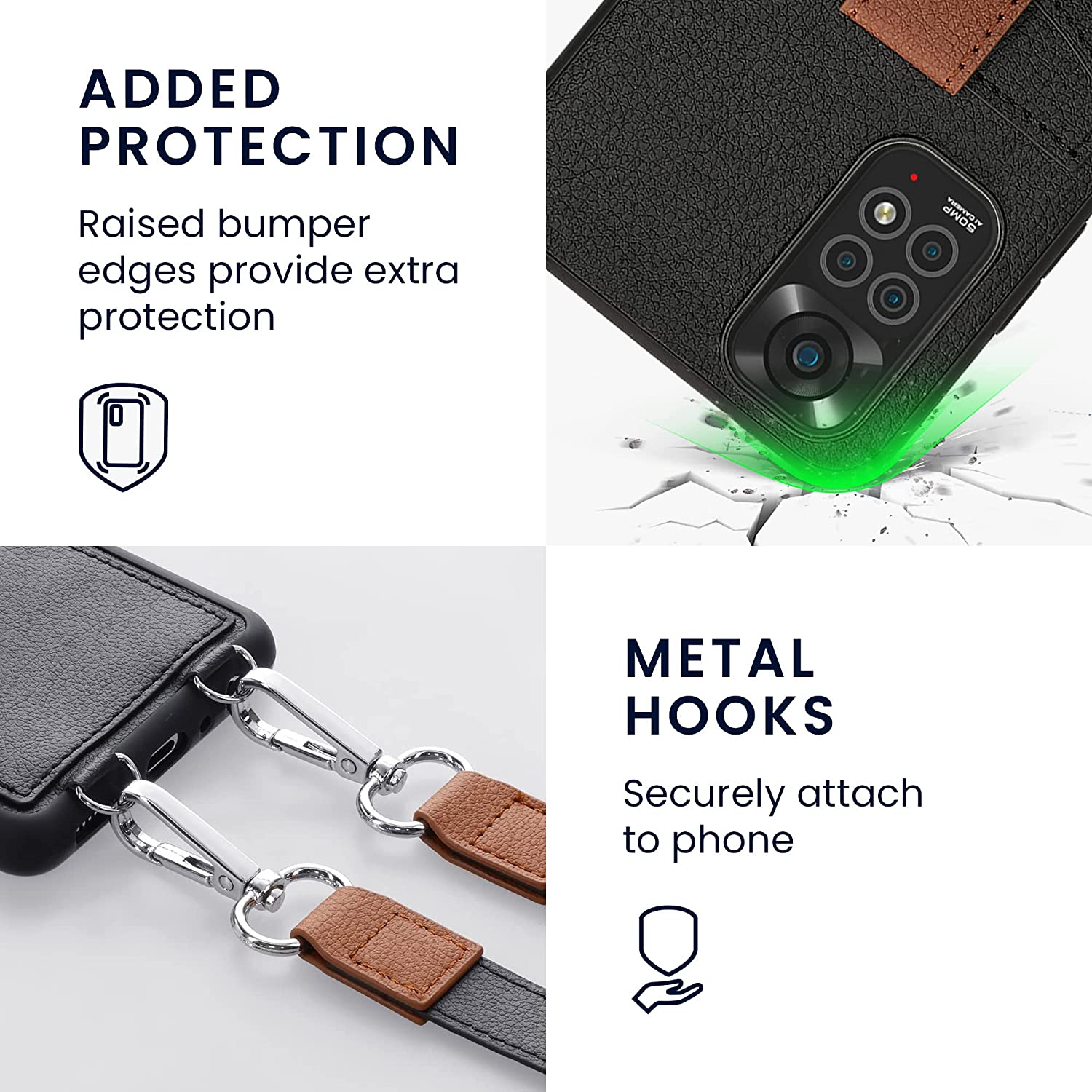 KW Xiaomi Redmi Note 11 / Redmi Note 11S Θήκη με Επένδυση Συνθετικού Δέρματος με Υποδοχές για Κάρτα και Λουράκι - Black - 59750.01