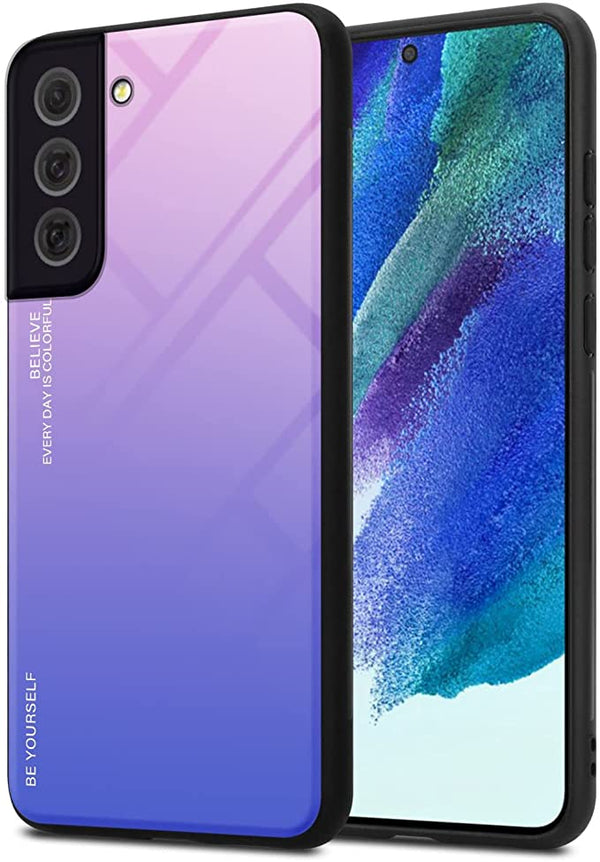 Cadorabo Samsung Galaxy S22 Plus Θήκη με Πλαίσιο Σιλικόνης και Όψη Γυαλιού Tempered Glass - Pink / Blue