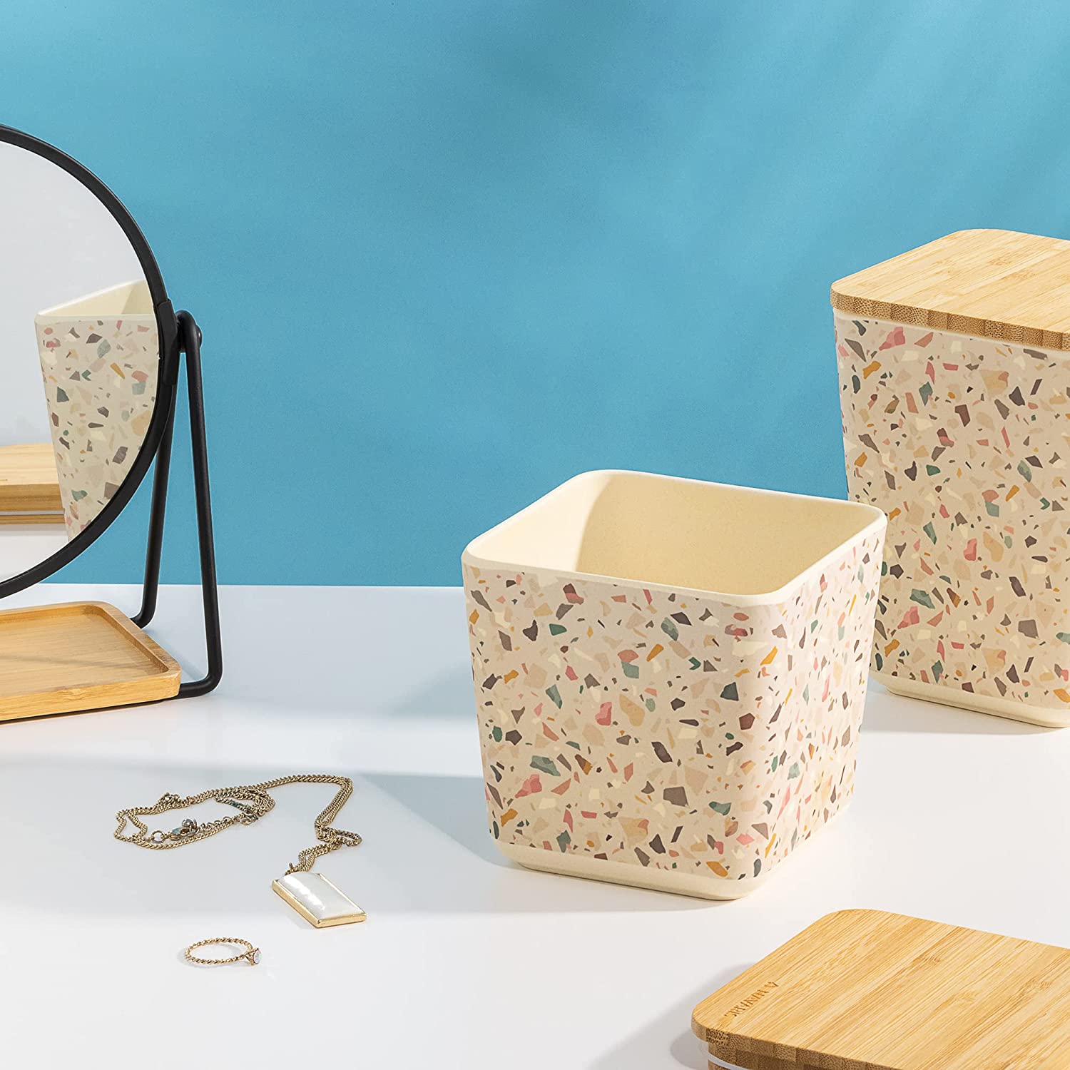 Navaris Σετ με 3 Κουτιά Αποθήκευσης με Καπάκι από Μπαμπού - Beige - 54250.01