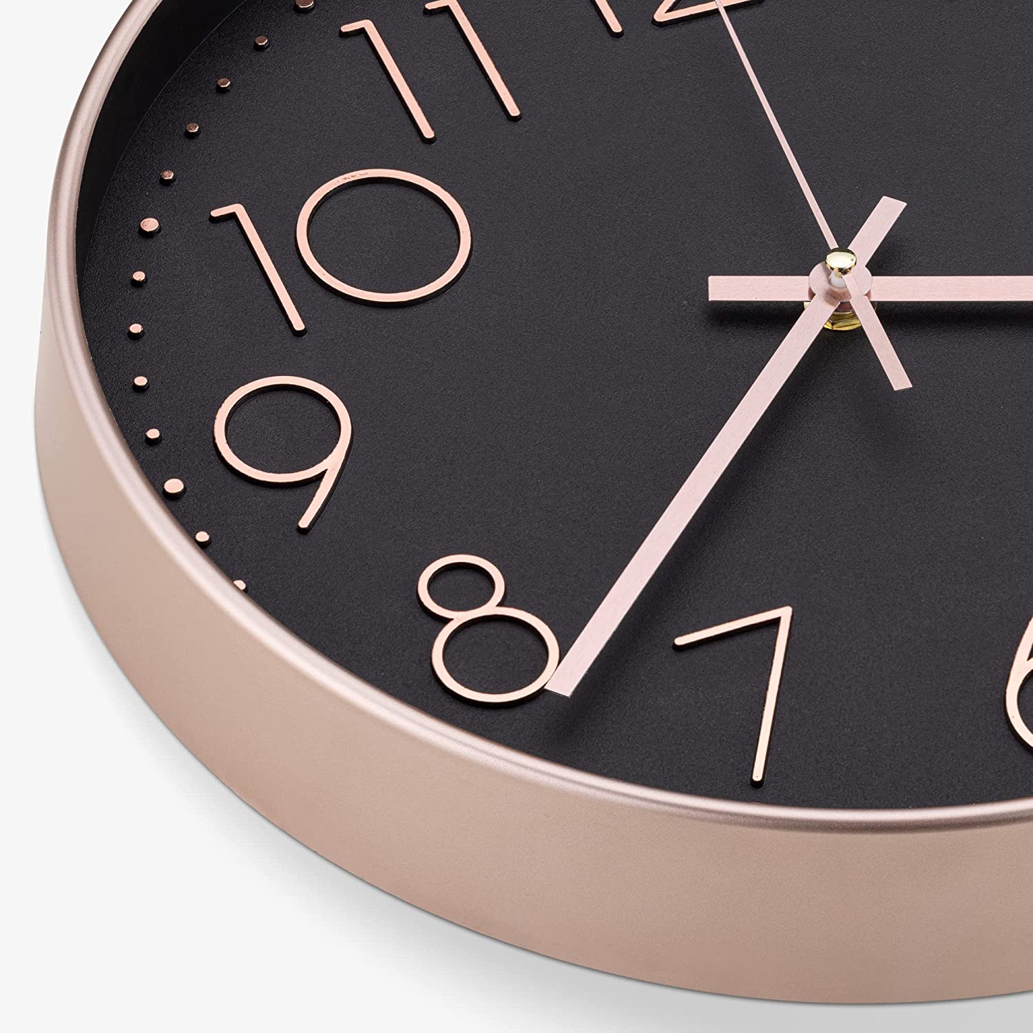 Navaris Analogue Wall Clock Design Round - Ρολόι Tοίχου από Πλαστικό και Γυαλί - Black / Rose Gold - 54996.81.01