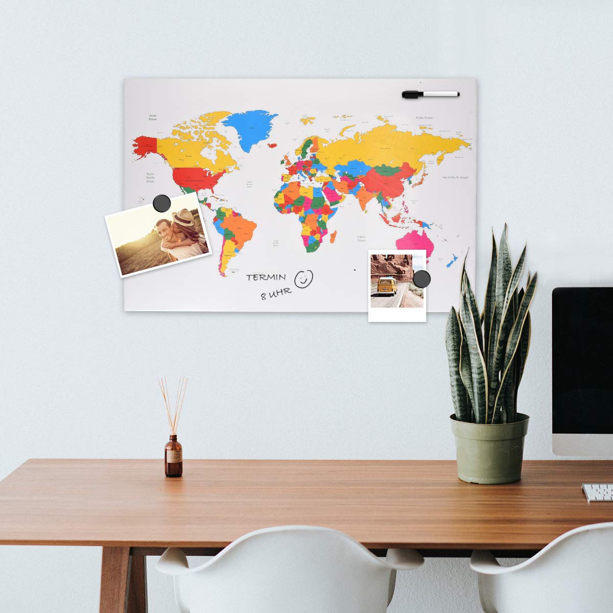 Navaris Magnetic Notice Memo Board 60 x 40 cm - Μαγνητικός Πίνακας με Scratch off Χάρτη - Design World Map - White - 46332.01