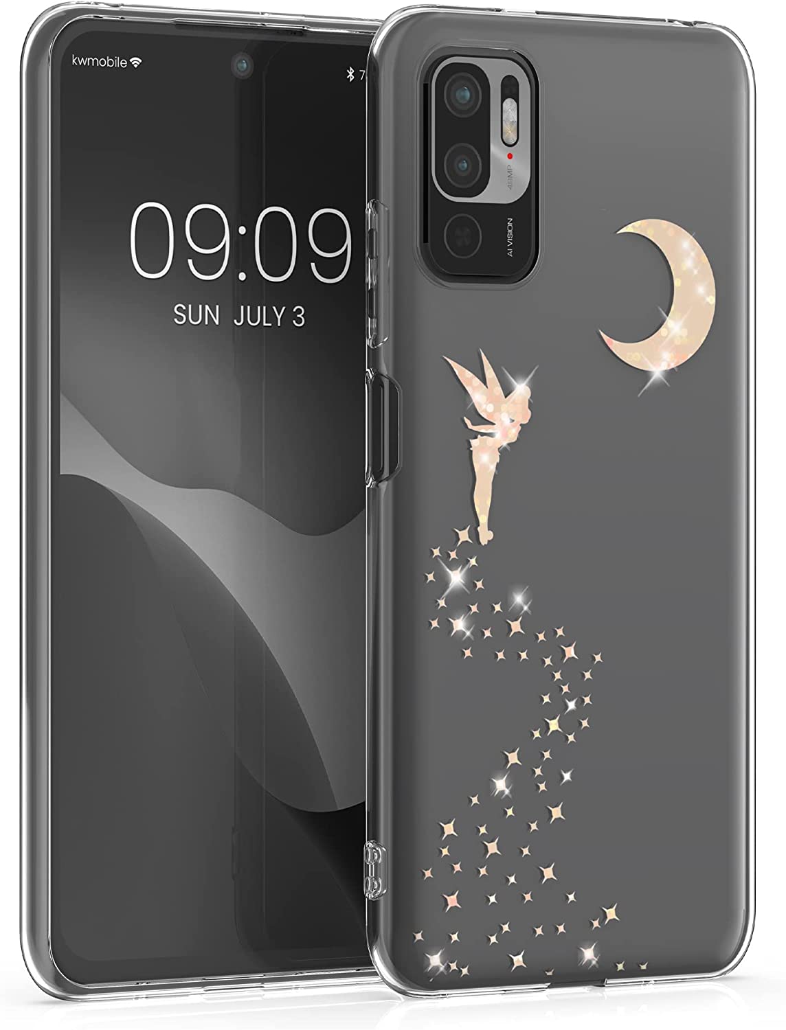 KW Xiaomi Redmi Note 10 5G / Poco M3 Pro 5G Θήκη Σιλικόνης TPU Design Glittery Fairy - Rose Gold / Διάφανη - 57091.01