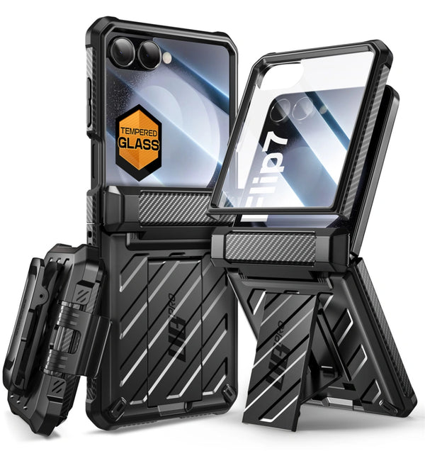Supcase Samsung Galaxy Z Flip7 - Unicorn Beetle Pro - Σκληρή Θήκη με Προστασία Οθόνης και Stand - Black