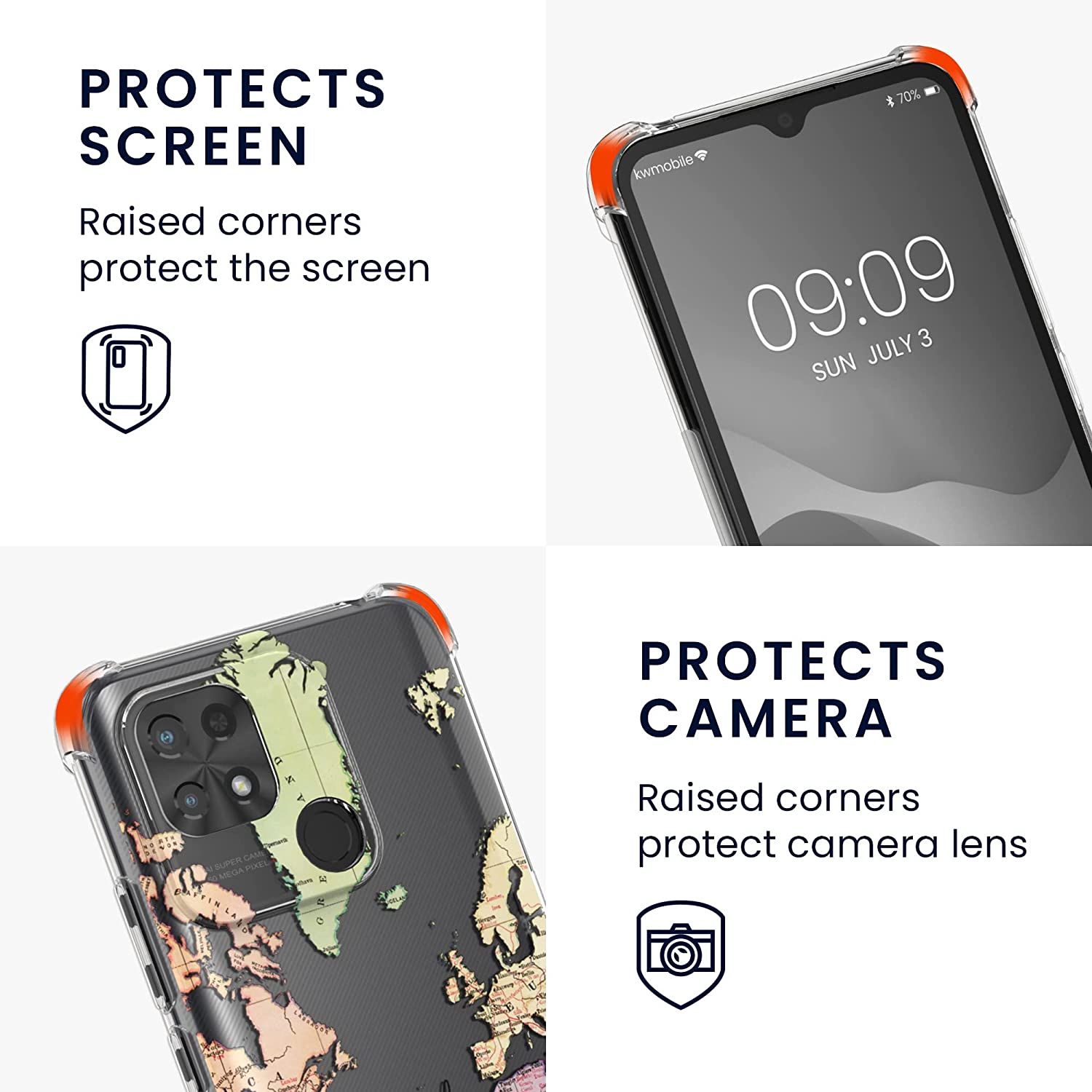 KW Xiaomi Redmi 10C Θήκη Σιλικόνης TPU με Λουράκι Design Travel - Black / Multicolor - Διάφανη - 59701.01