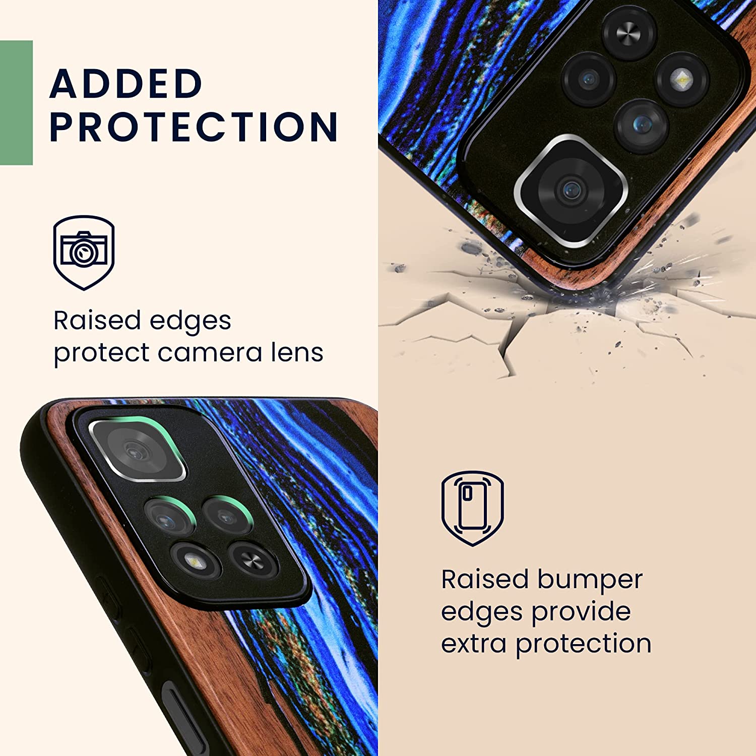 KW Xiaomi Redmi Note 11 Pro+ 5G Θήκη από Φυσικό Ξύλο - Design Watercolor Waves - Blue / Brown - 58100.09