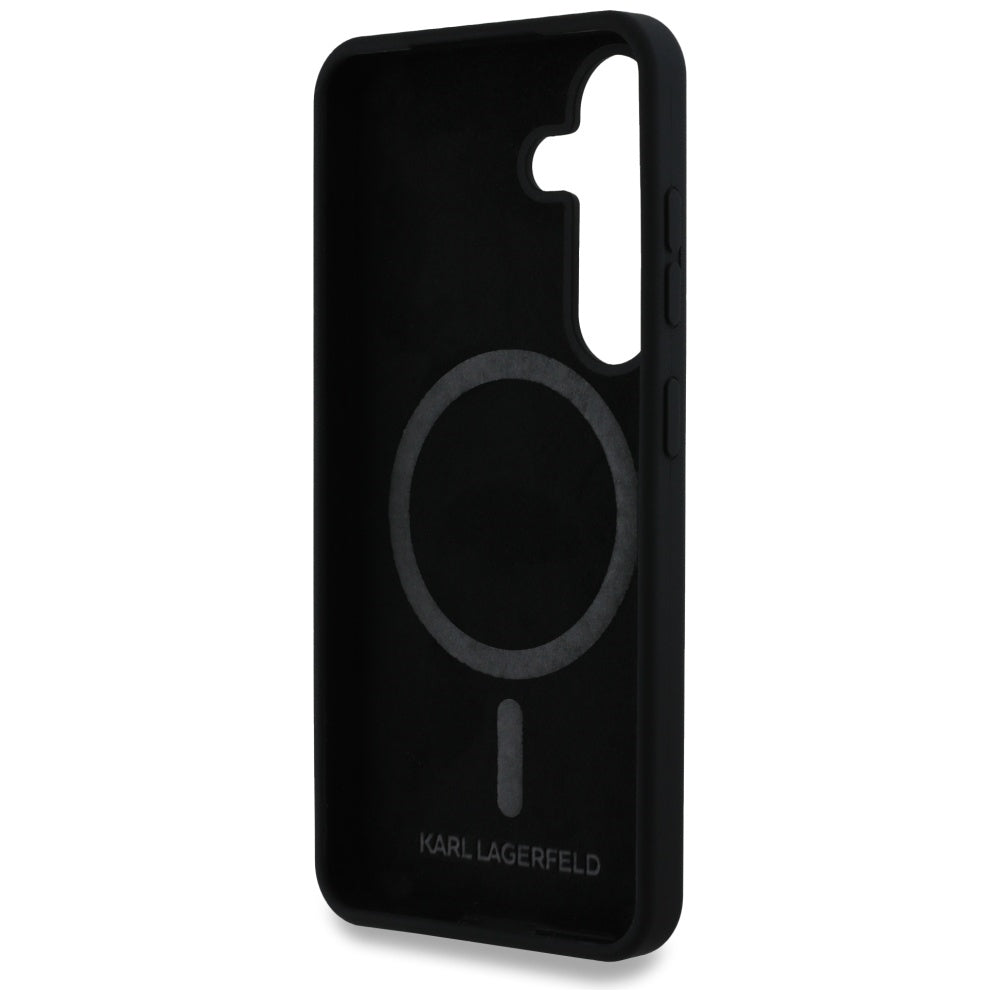 Karl Lagerfeld Samsung Galaxy S25 - Silicone Double Heads and Circle - Σκληρή Θήκη Σιλικόνης με MagSafe - Black - KLHMS25SSKCHTCK