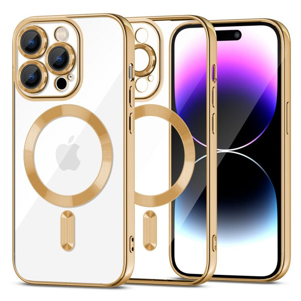 Tech - Protect iPhone 15 Pro Max Magshine Θήκη Σιλικόνης TPU με Magsafe - Διάφανη / Gold