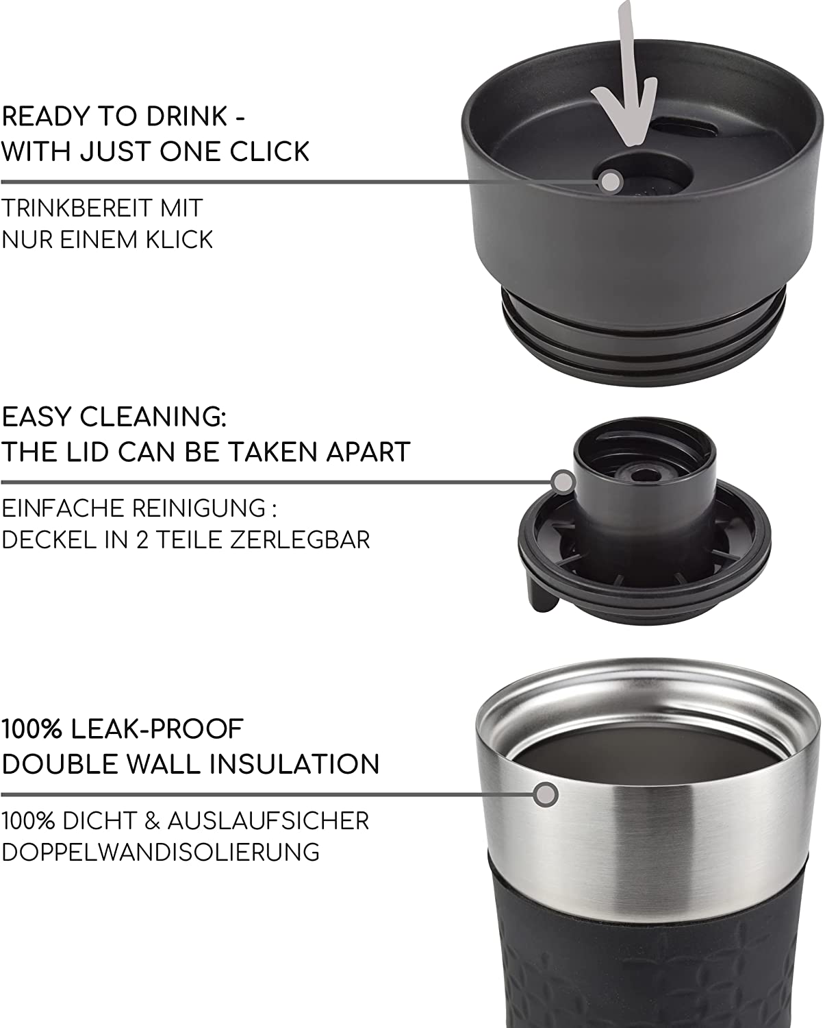 Milu T2 Κούπα Θερμός Από Ανοξείδωτο Ατσάλι - 100% Στεγανή - 350 ml - Black - 5043