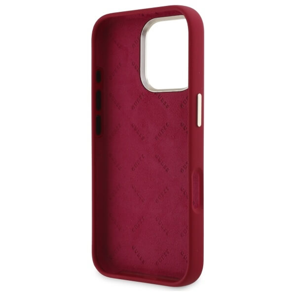 Guess iPhone 16 Pro Max - Silicone Script Metal Logo and Frame - Σκληρή Θήκη με Πλαίσιο Σιλικόνης - Magenta - GUHCP16XSMBSLM