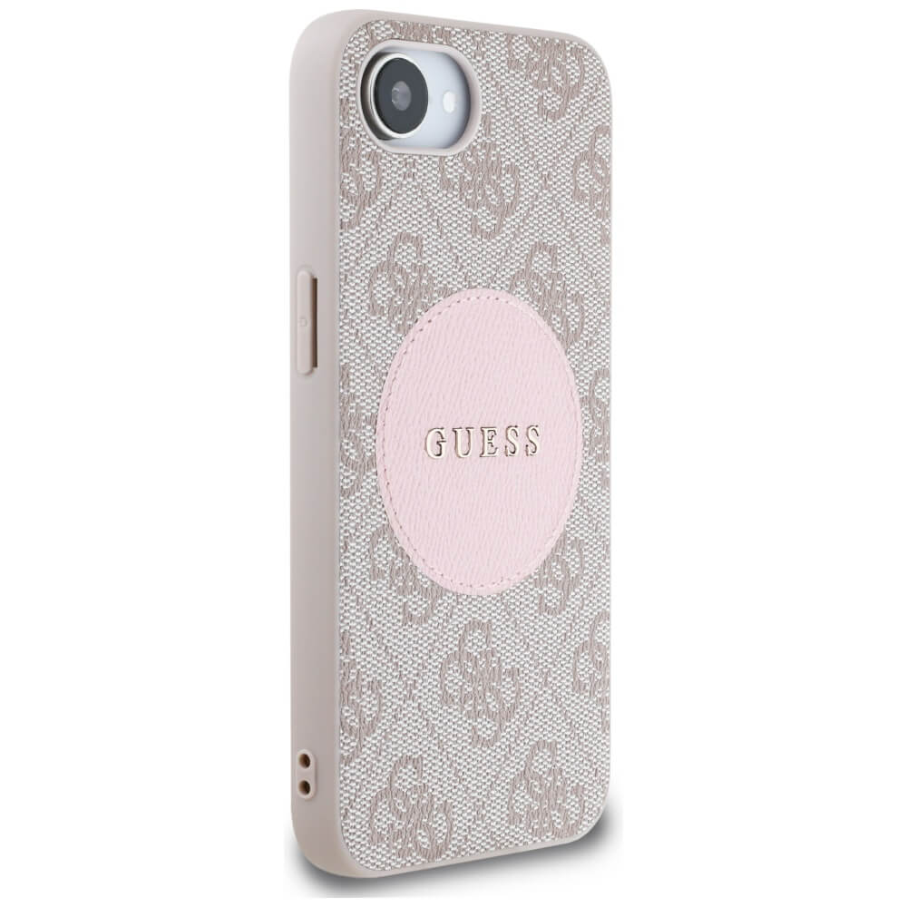 Guess iPhone 16e - 4G Circle Classic Logo - MagSafe Θήκη με Επένδυση Συνθετικού Δέρματος - Pink - GUHMPSE4P4PGRSGP