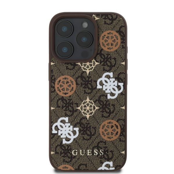 Guess iPhone 16 Pro Max - Peony On 4G Background - MagSafe Θήκη με Επένδυση Συνθετικού Δέρματος - Brown - GUHMP16XP4PWPW
