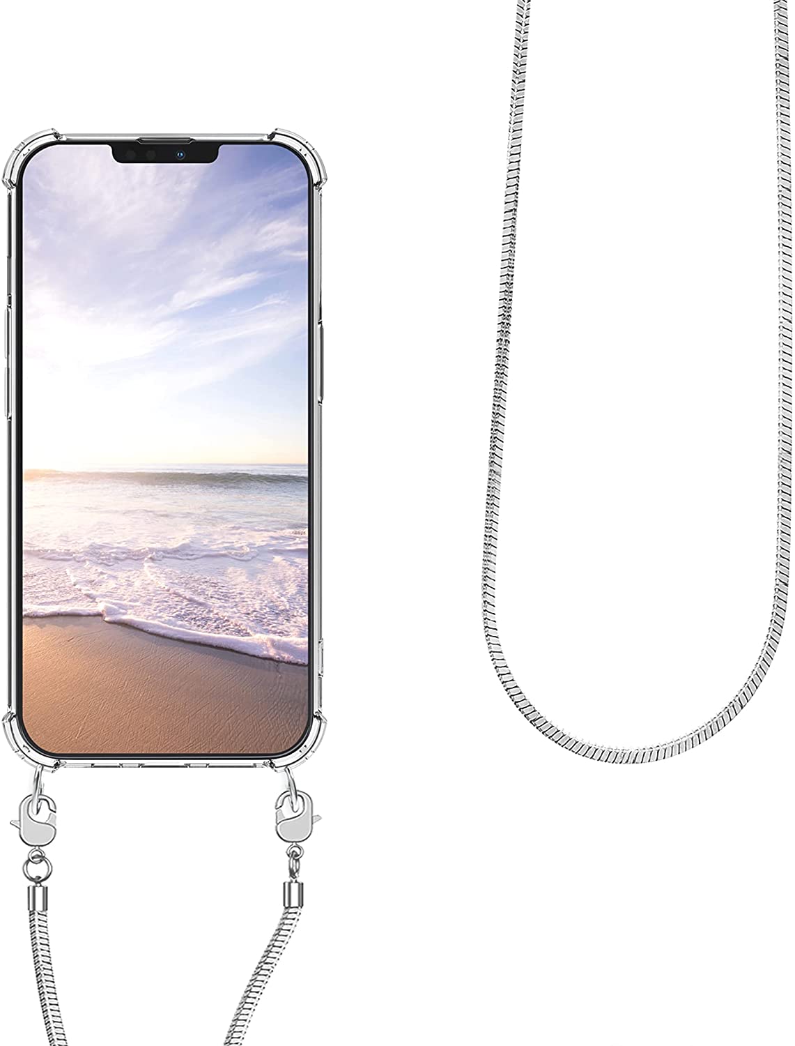 KW iPhone 13 Pro Θήκη Σιλικόνης TPU με Μεταλλικό Λουράκι - Διάφανη / Silver - 55966.35