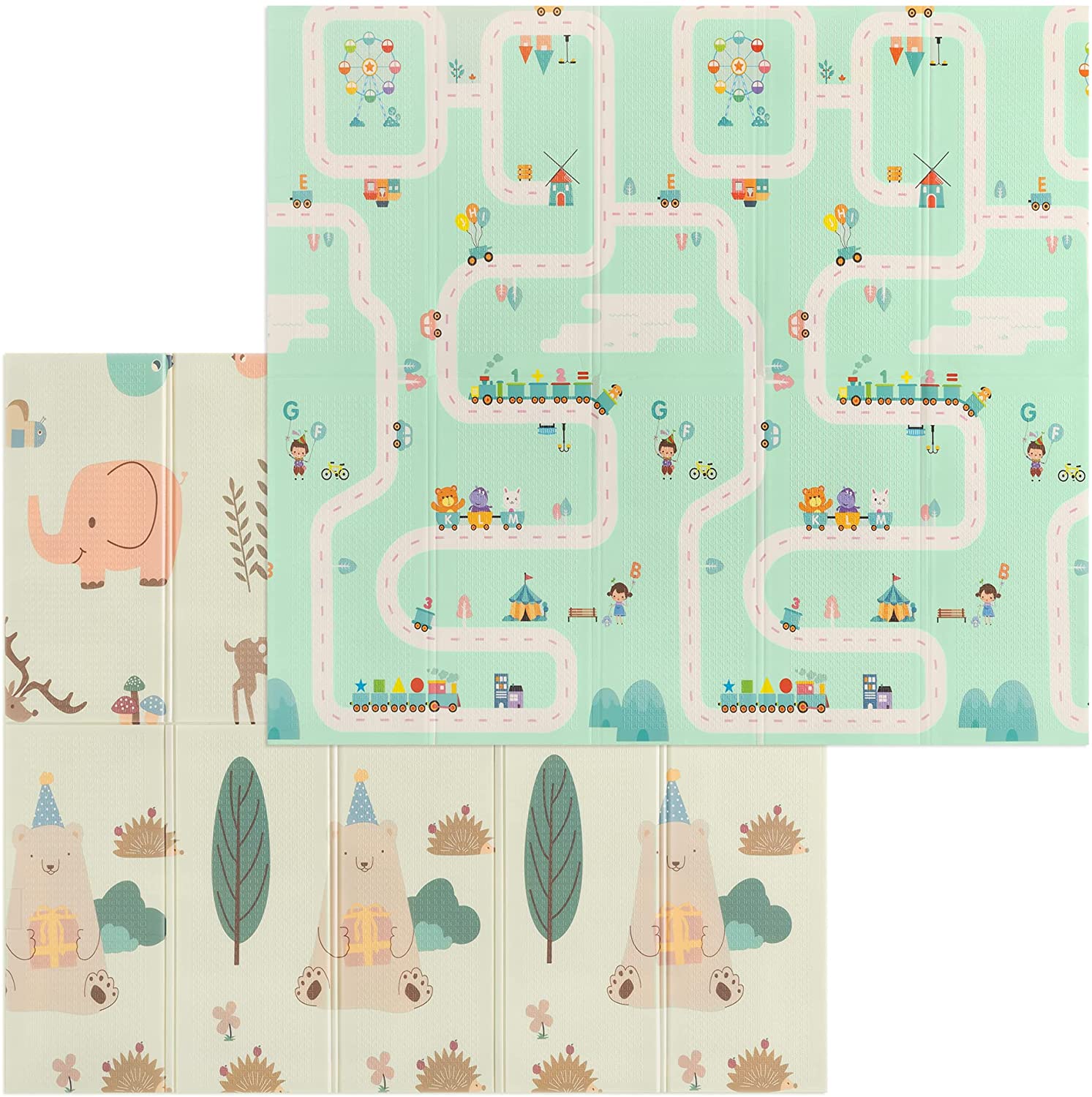 Navaris Αναδιπλούμενο Χαλάκι Παιχνιδιού Διπλής Όψης για Μωρά - 200 x 180 x 1 cm - Green / Beige - 55293.01