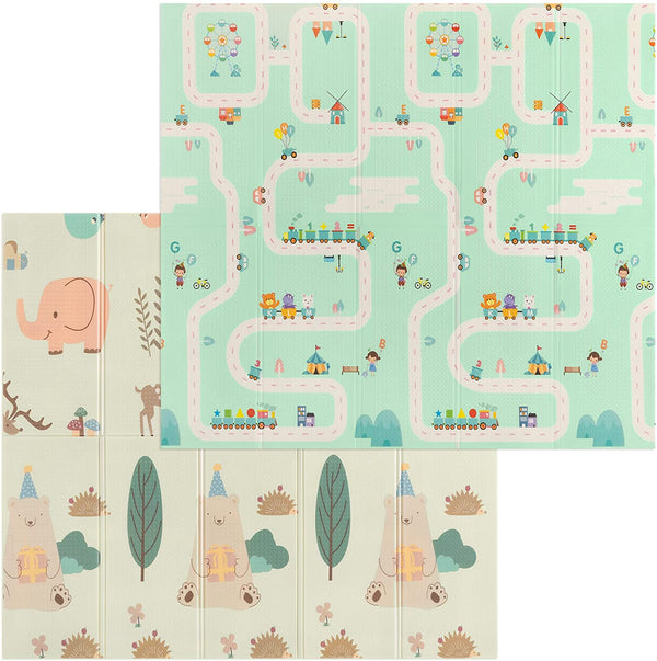 Navaris Αναδιπλούμενο Χαλάκι Παιχνιδιού Διπλής Όψης για Μωρά - 200 x 180 x 1 cm - Green / Beige - 55293.01